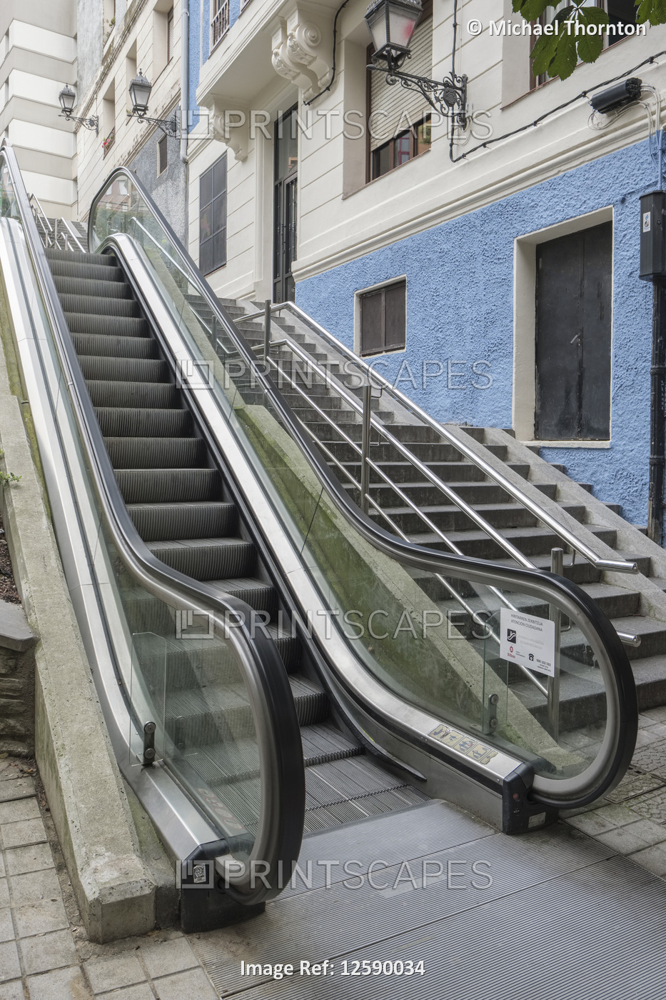 Outdoor Escalator for pedestrians in Bilbao Centre, Vizcaya, Pais Vasco, Spain,