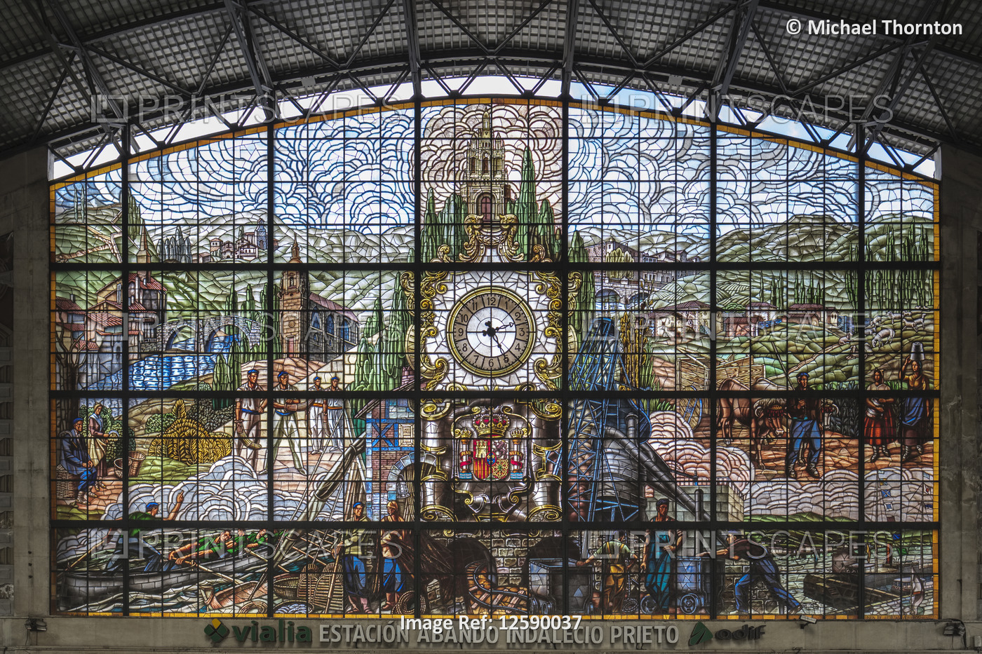 Stained Glass Mural in the Estacion Abando Indalecio Prieto; Bilbao; Pais ...
