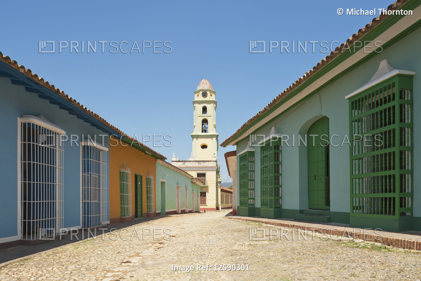 Typical Cobbled Street and Cuban houses, Iglesia y Convento de San Francisco ...