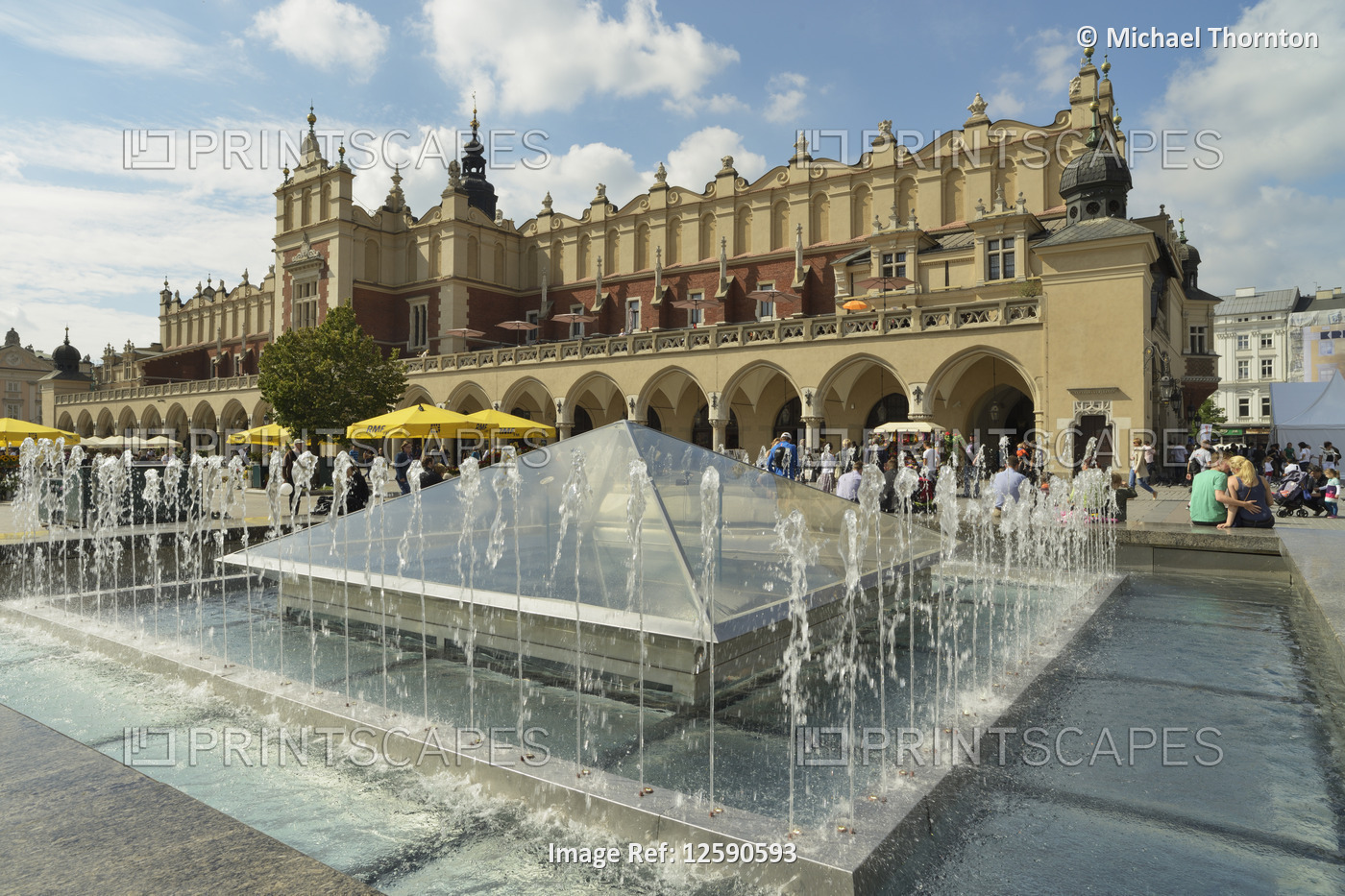 Cloth Hall and Fountain, Old Town Market Square, Krakow, Poland, Europe