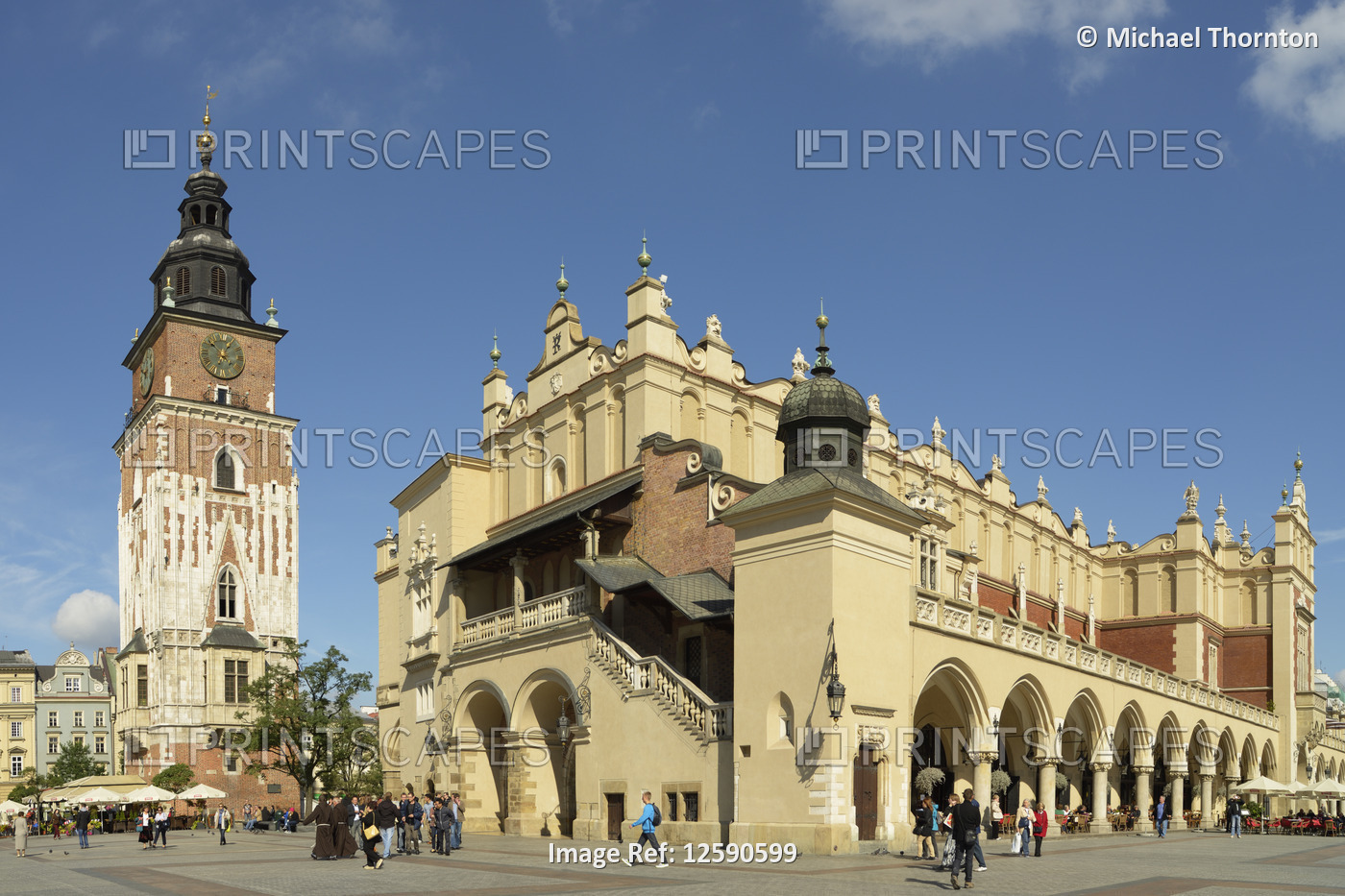 Town Hall Tower and Cloth Hall, Old Town Centre, Krakow, Poland, Europe         ...