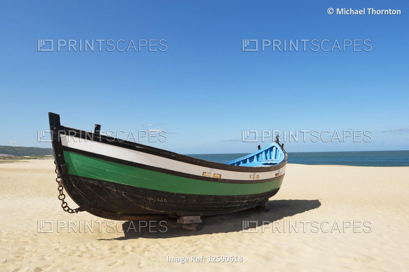 Fishermans boat on beach at Nazare, Estremadura and Ribatejo, Portugal