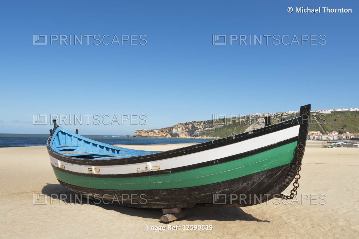 Fishermans boat on beach at Nazare, Estremadura and Ribatejo, Portugal