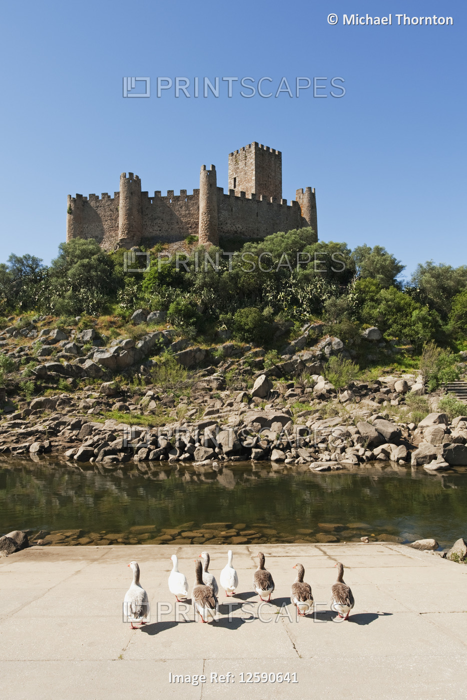 Castelo de Almourol standing in the middle of the River Tejo, constructed in ...