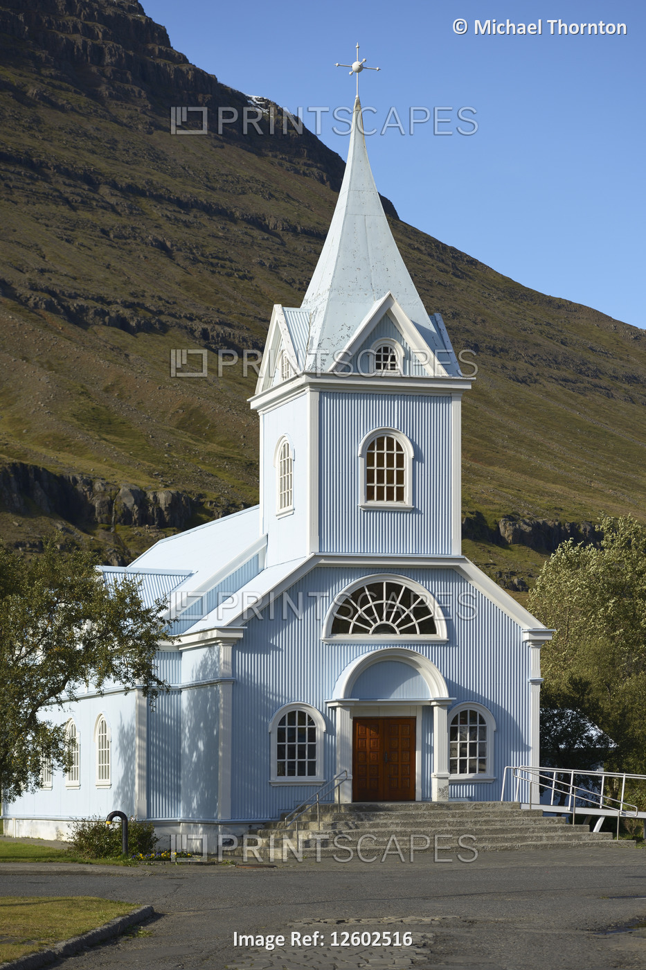 Blue Church of Seydisfjordur, Eastfjords of Iceland, Iceland