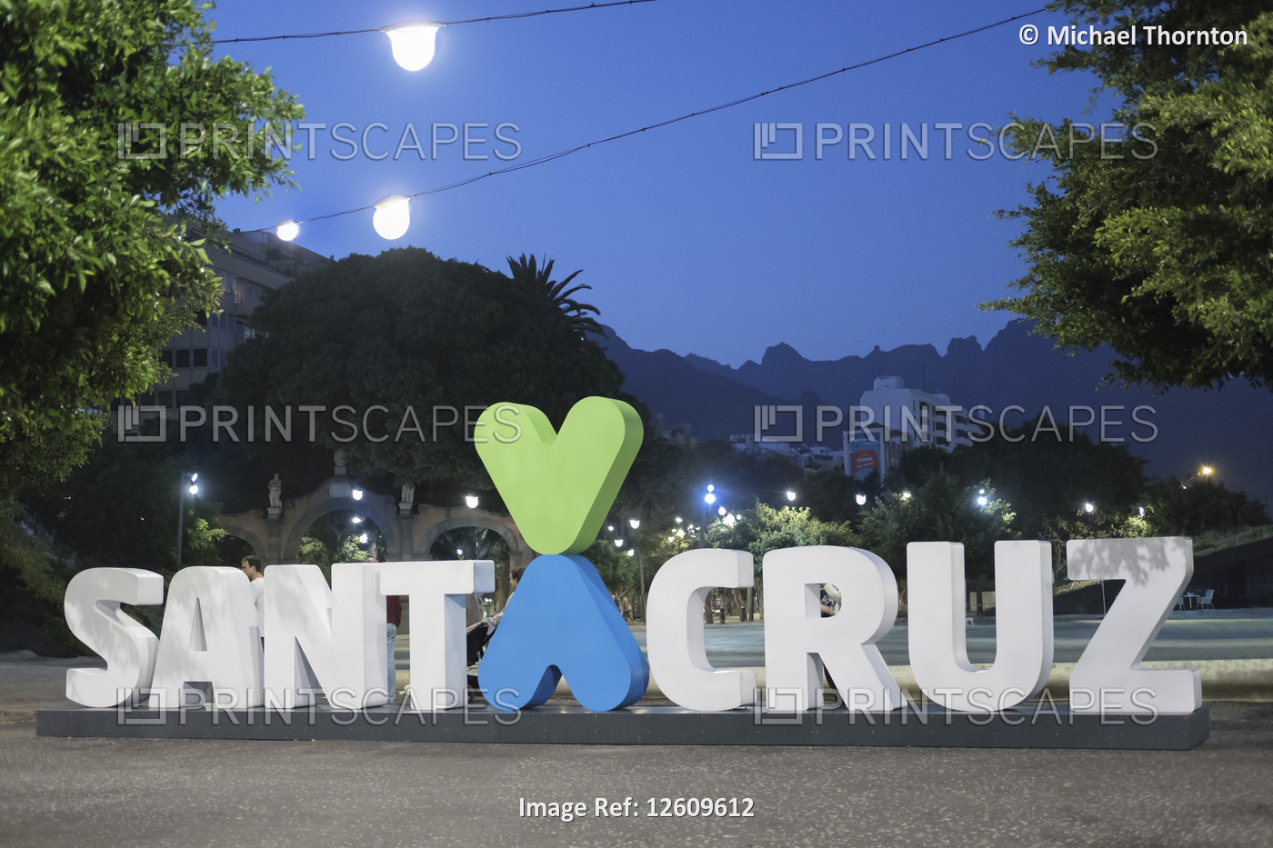 Plaza de Espana, Santa Cruz at night, Santa Cruz, Tenerife, Canary Islands, ...