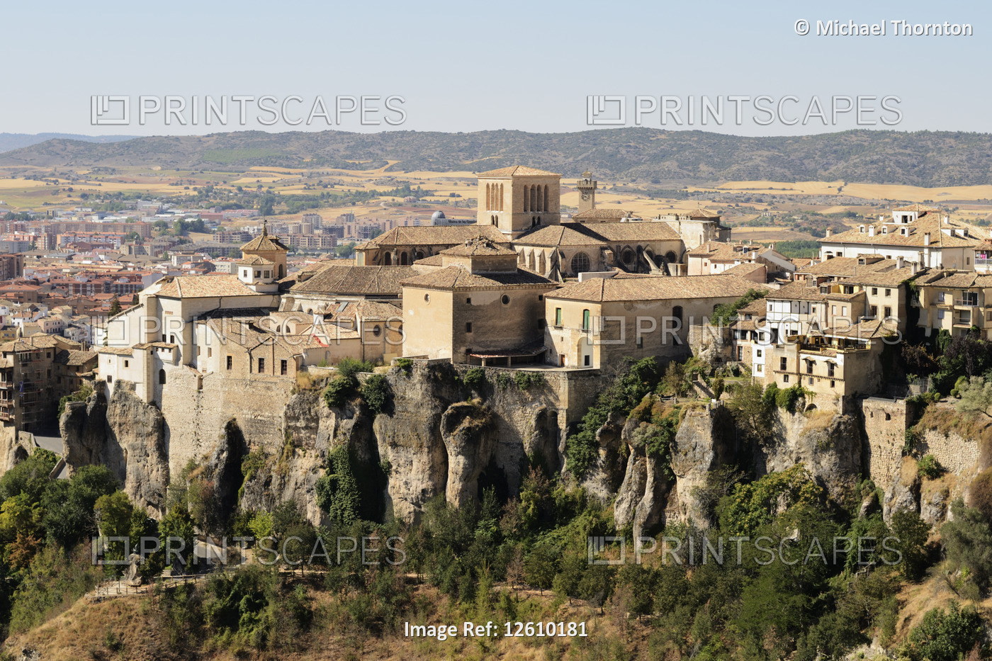 View of the old buildings in the old part of Cuenca, Castile La Mancha, ...