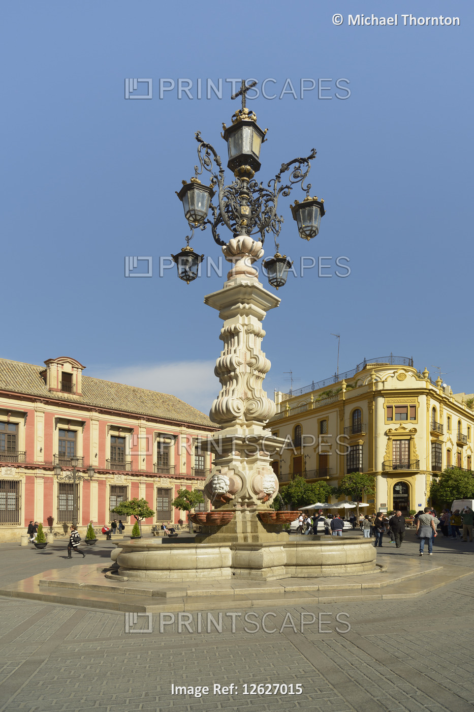 Beautiful Fountain in the Plaza del Triunfo, Seville, Andalucia, Spain