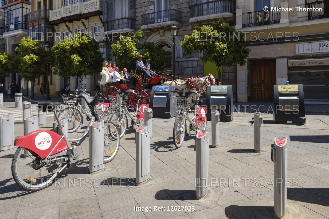 Bicycles for hire, 
Sevilles public bike rental service, Plaza de San ...