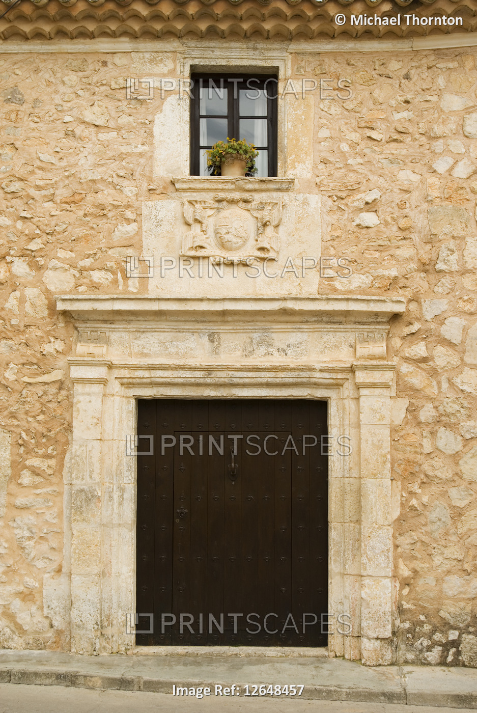 Typical Door and Window with Coat of Arms, Castilla - La Mancha, Spain