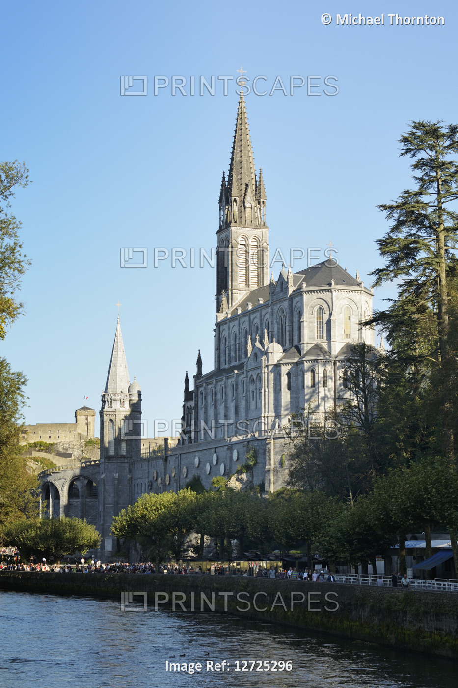 Sanctuary of our lady of Lourdes and the Gave de Pau, Hautes-Pyrenees, France