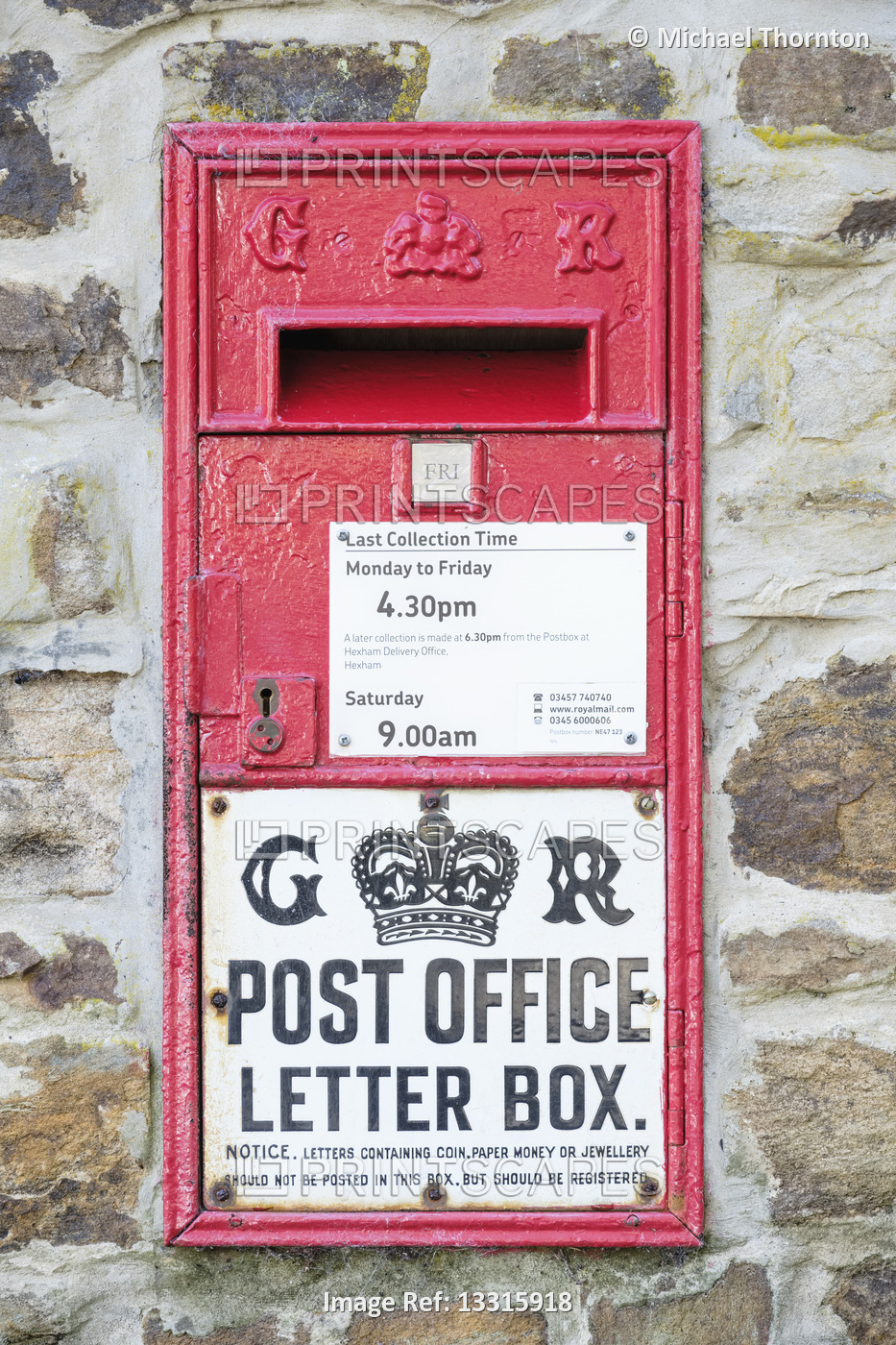 Georgian Post Office Red Letter box, Allenheads, Northumberland, United Kingdom,