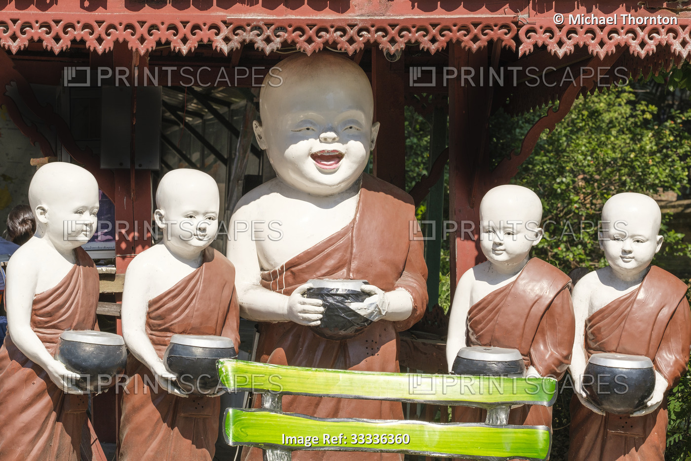 Statues of five monks with alms bowls, Wat Phra That Chedi Luang, Chiang Mail, ...