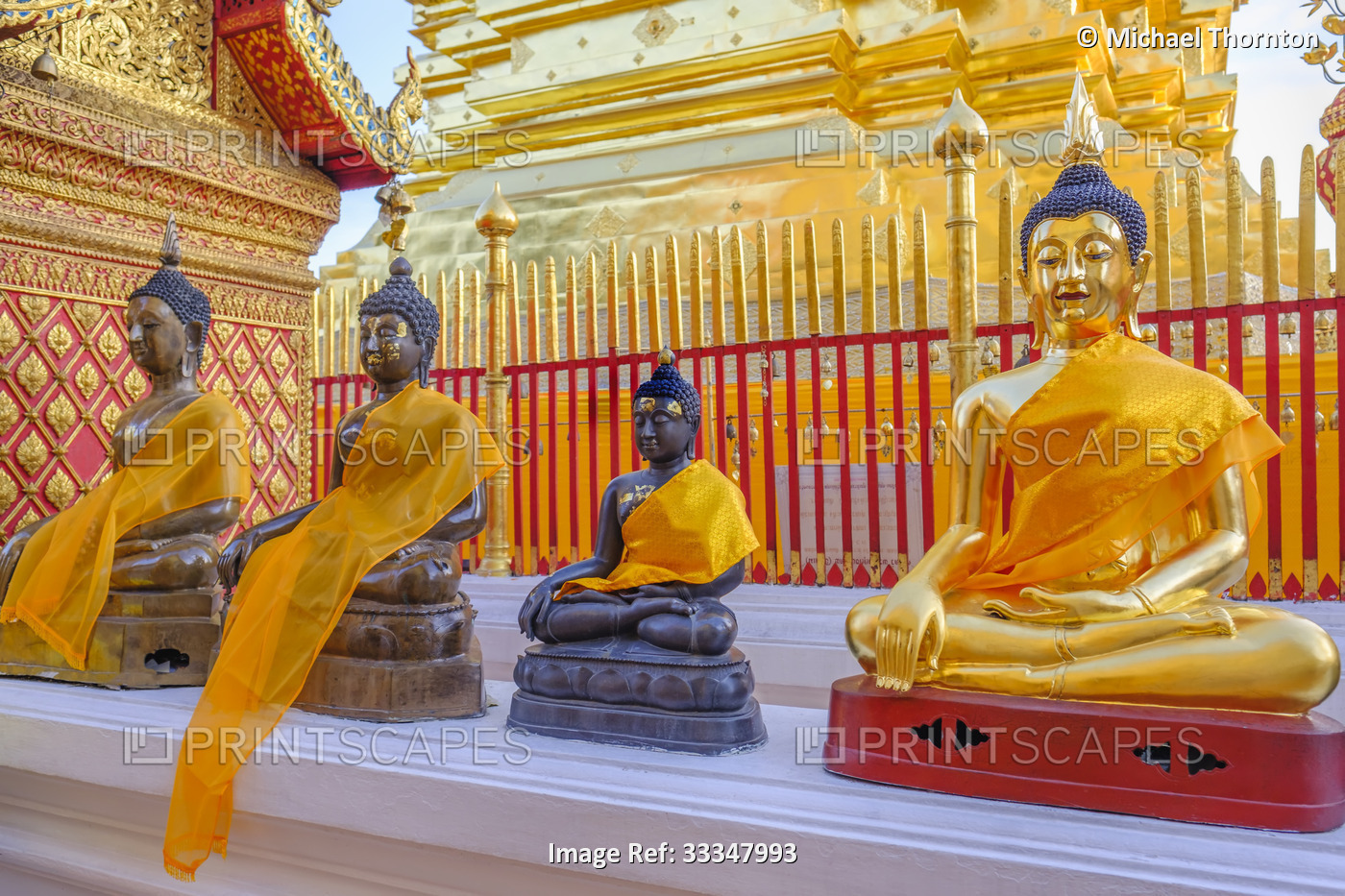 Buddha statues, Wat Phra That Doi Suthep; Chiang Mai, Chiang Mai Province, ...
